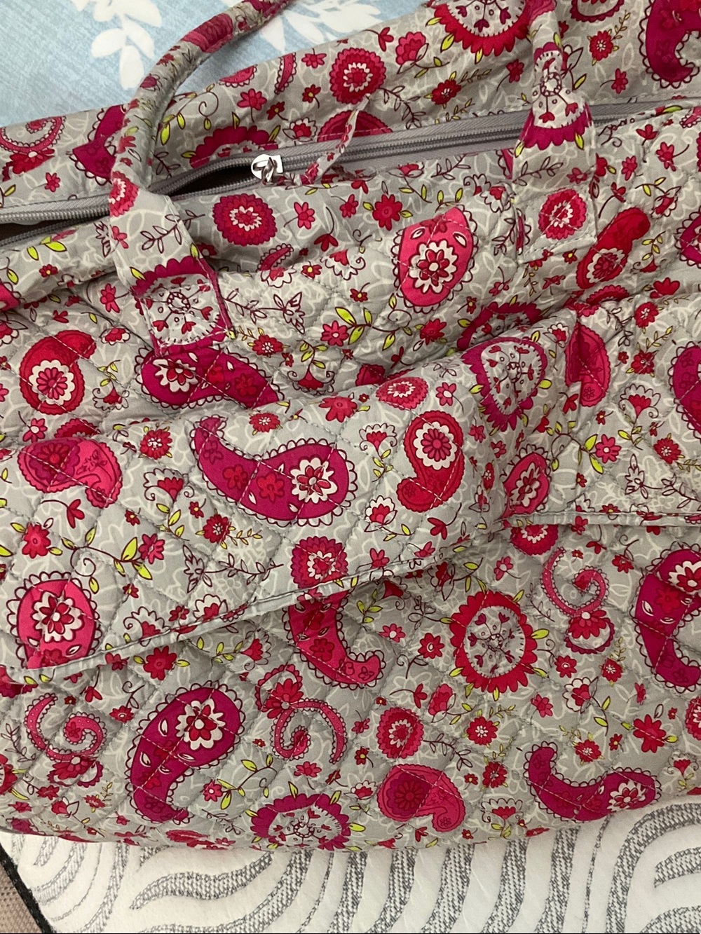 Danielle Morgan Quilted Paisley Weekender Bag in Pink and Cream